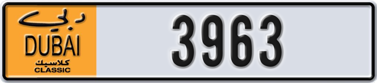 dubai classic License Plate Number 3963 Code NOC