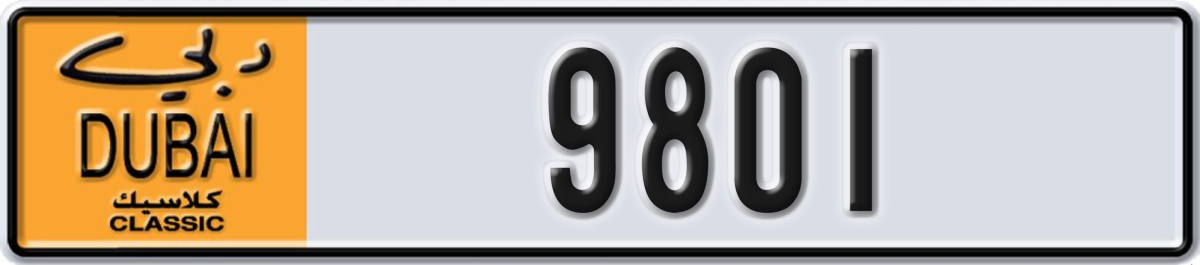 dubai classic License Plate Number 9801 Code NOC