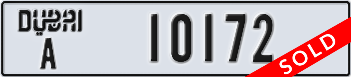 dubai License Plate Number 10172 Code A