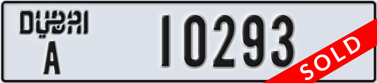 dubai License Plate Number 10293 Code A