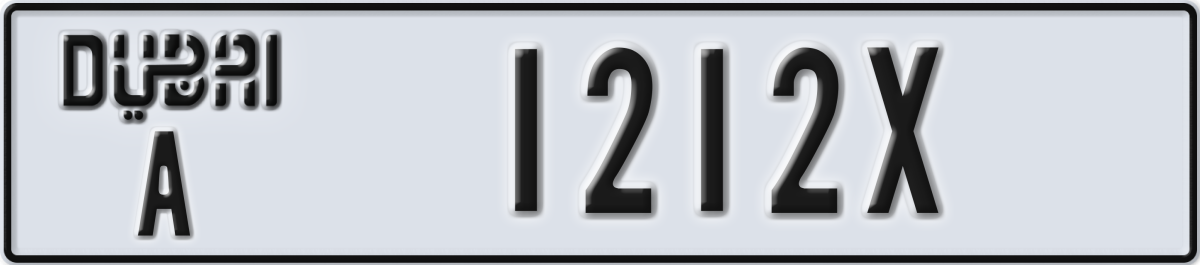 dubai License Plate Number 1212X Code A