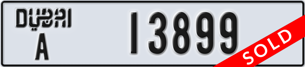 dubai License Plate Number 13899 Code A
