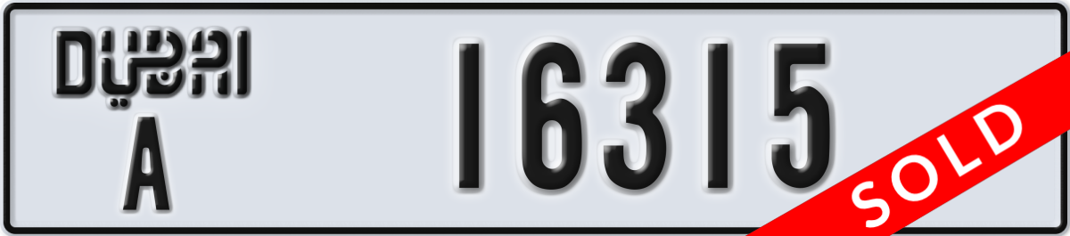 dubai License Plate Number 16315 Code A