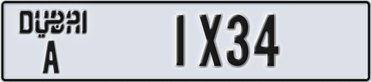 dubai License Plate Number 1X34 Code A