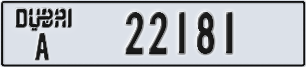 dubai License Plate Number 22181 Code A