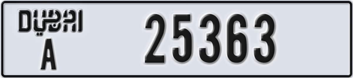 dubai License Plate Number 25363 Code A