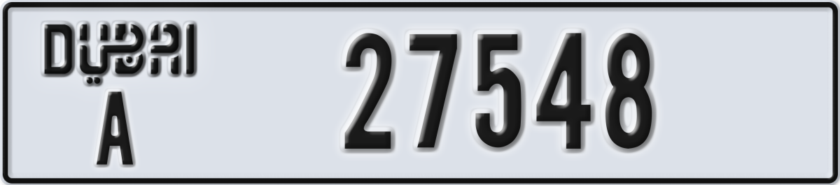 dubai License Plate Number 27548 Code A
