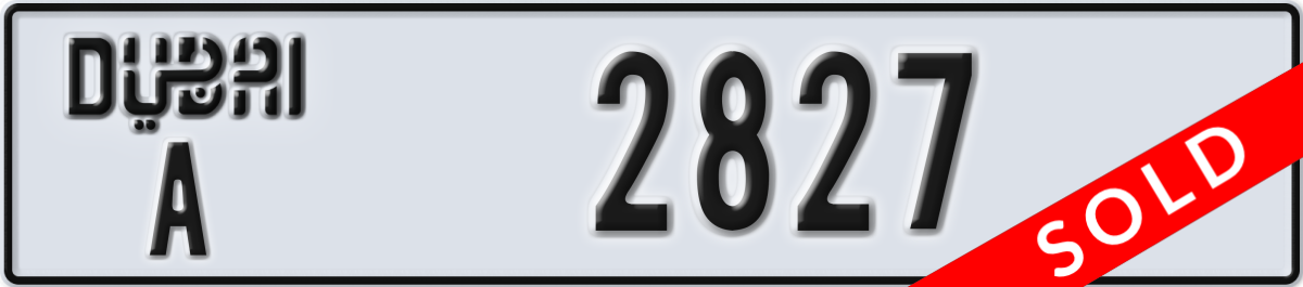 dubai License Plate Number 2827 Code A