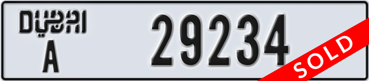 dubai License Plate Number 29234 Code A