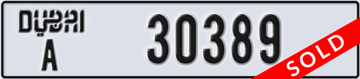 dubai License Plate Number 30389 Code A