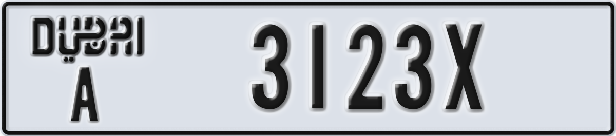 dubai License Plate Number 3123X Code A