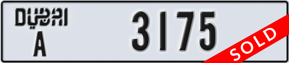 dubai License Plate Number 3175 Code A