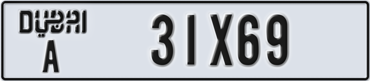 dubai License Plate Number 31X69 Code A
