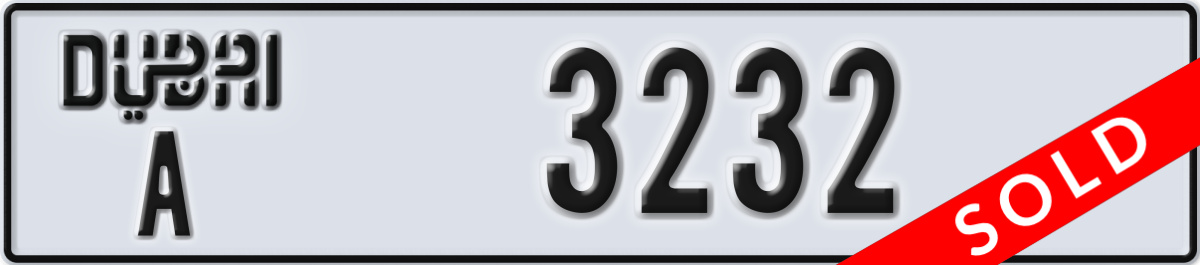 dubai License Plate Number 3232 Code A