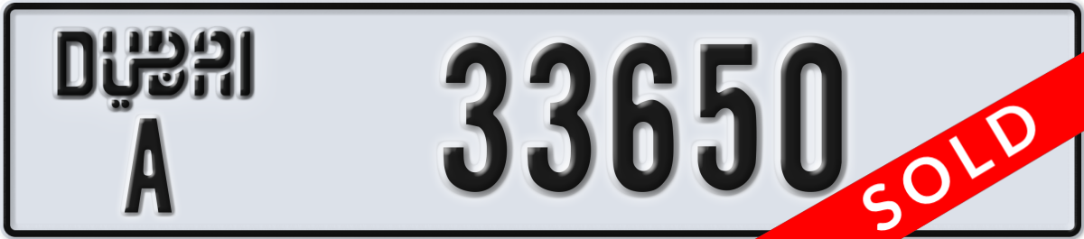 dubai License Plate Number 33650 Code A