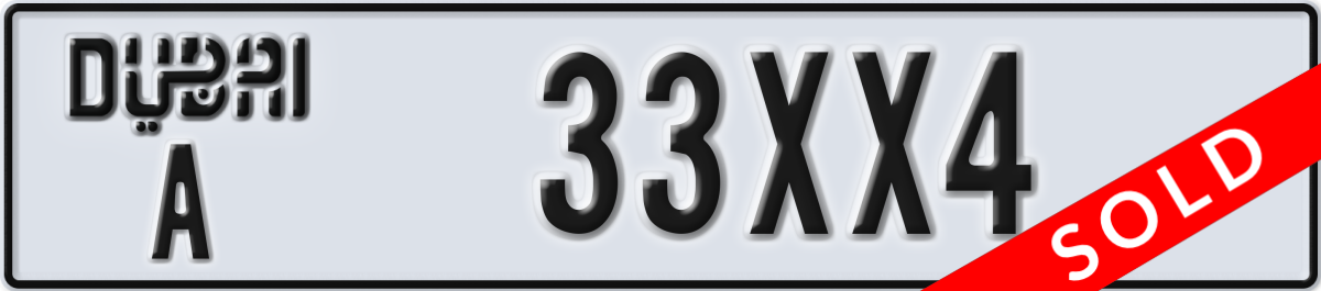 dubai License Plate Number 33XX4 Code A