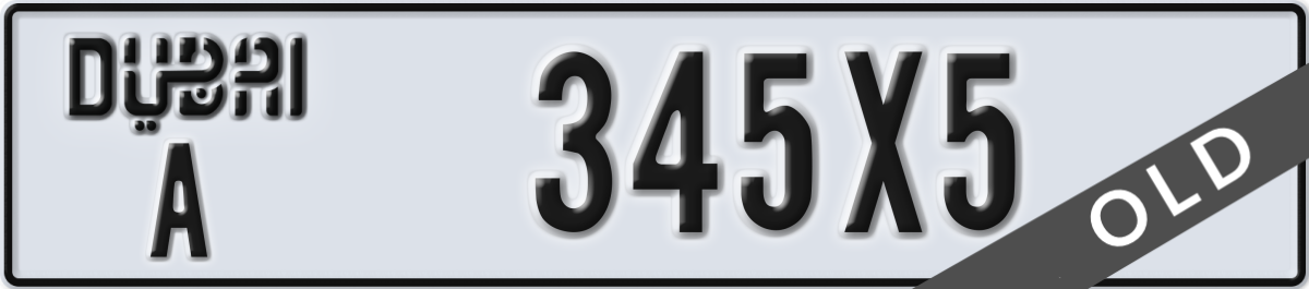dubai License Plate Number 345X5 Code A