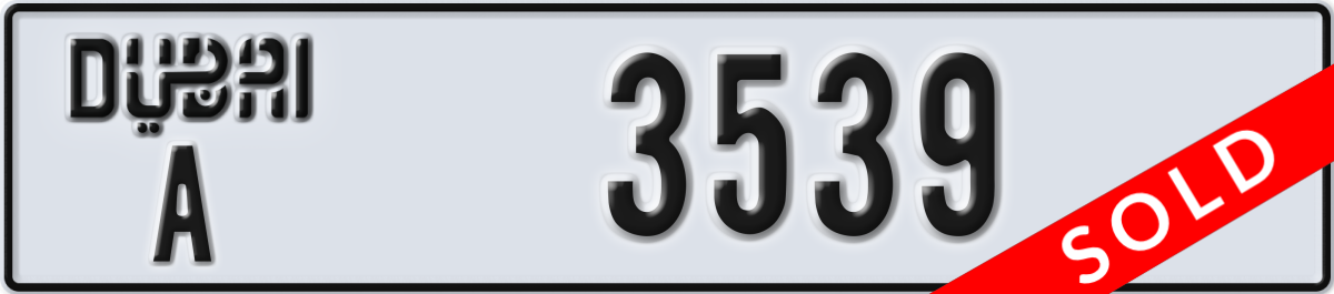 dubai License Plate Number 3539 Code A