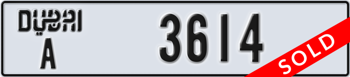 dubai License Plate Number 3614 Code A
