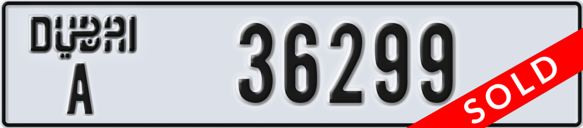 dubai License Plate Number 36299 Code A