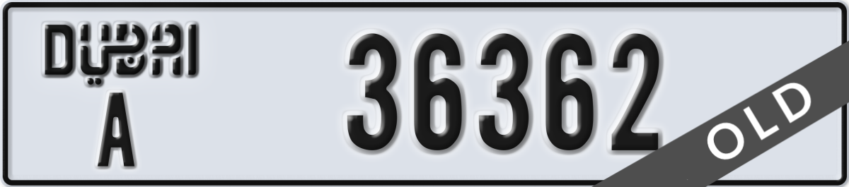 dubai License Plate Number 36362 Code A