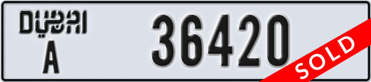 dubai License Plate Number 36420 Code A