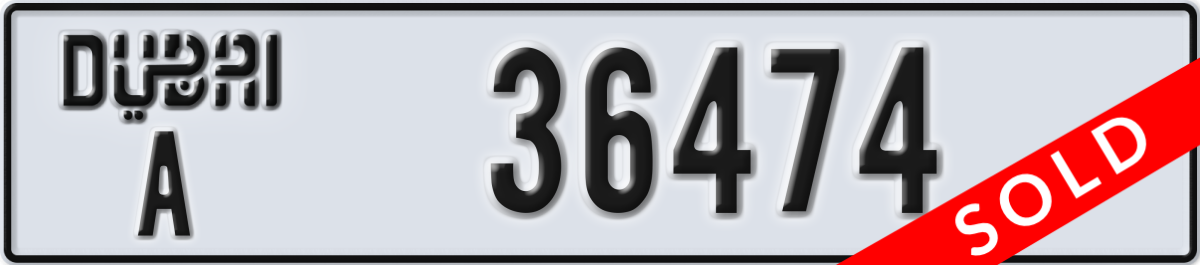 dubai License Plate Number 36474 Code A