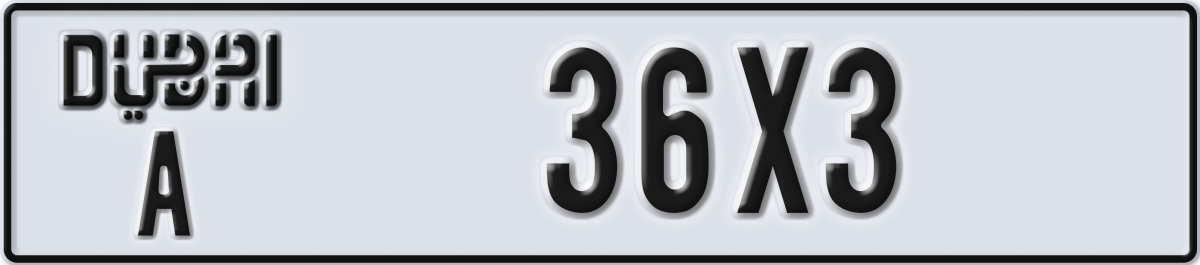 dubai License Plate Number 36X3 Code A
