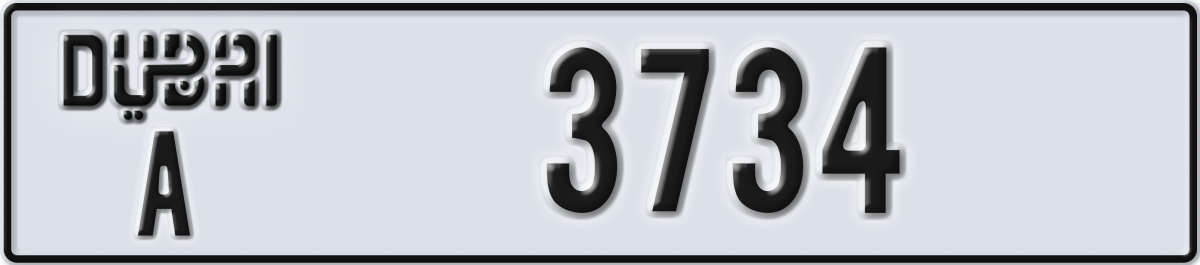 dubai License Plate Number 3734 Code A