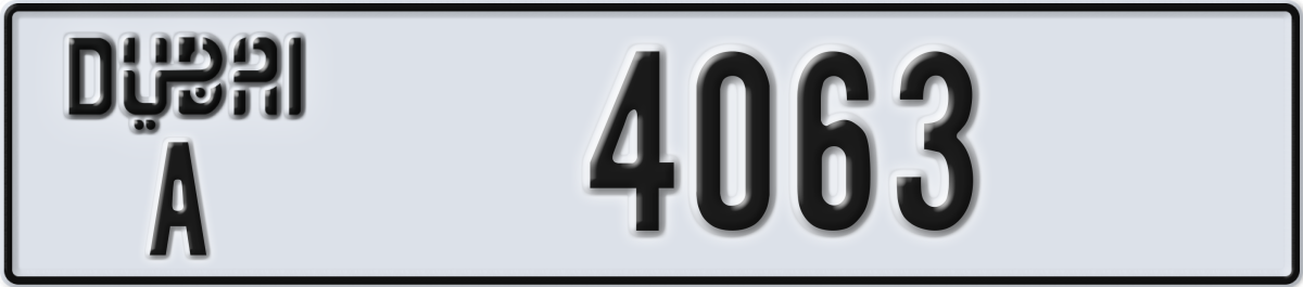 dubai License Plate Number 4063 Code A