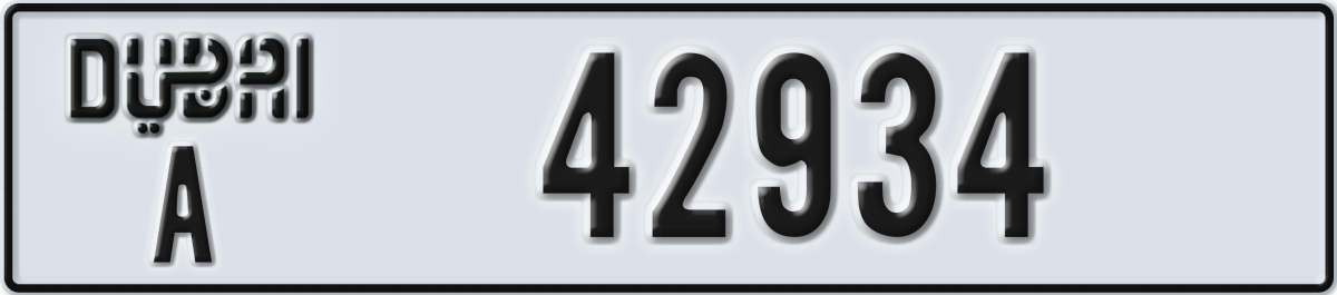 dubai License Plate Number 42934 Code A