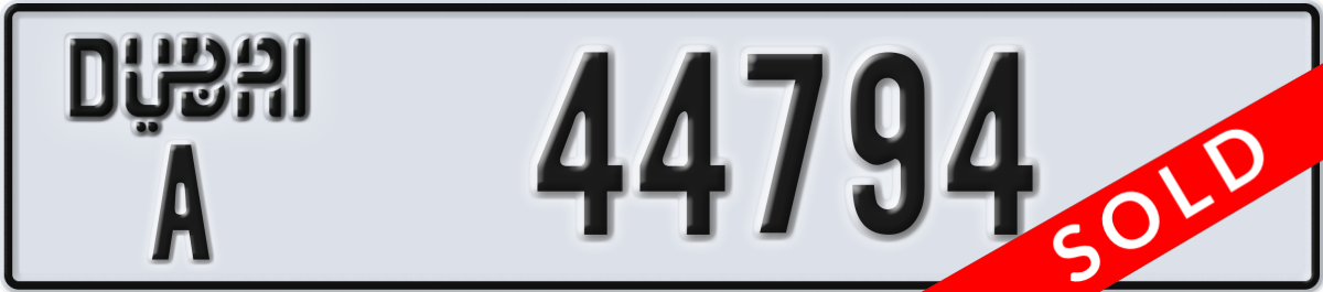 dubai License Plate Number 44794 Code A