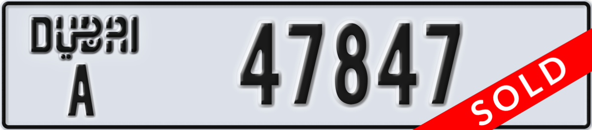 dubai License Plate Number 47847 Code A