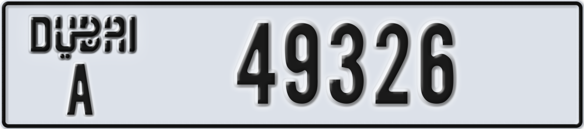 dubai License Plate Number 49326 Code A