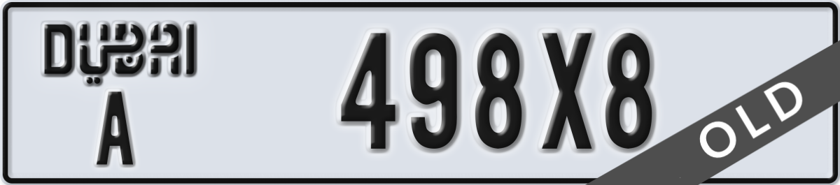 dubai License Plate Number 498X8 Code A