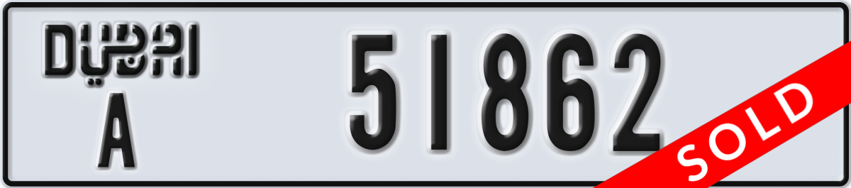 dubai License Plate Number 51862 Code A
