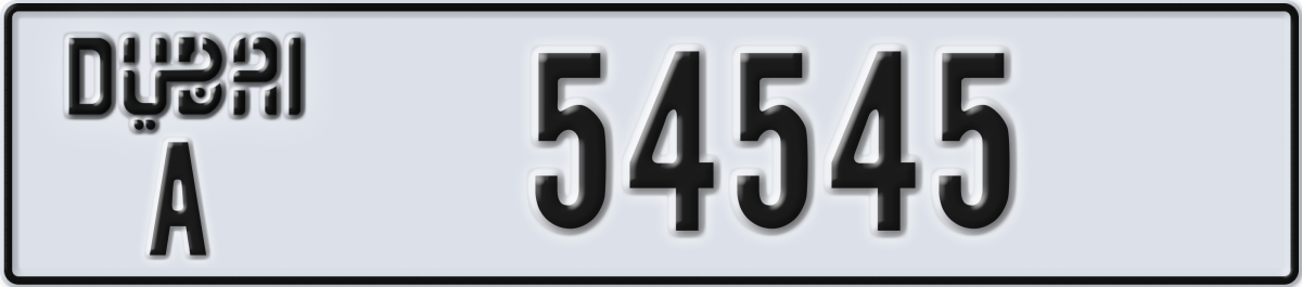 dubai License Plate Number 54545 Code A