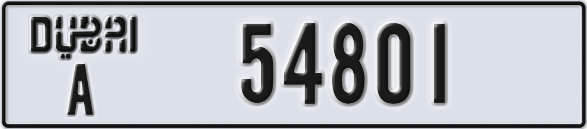 dubai License Plate Number 54801 Code A