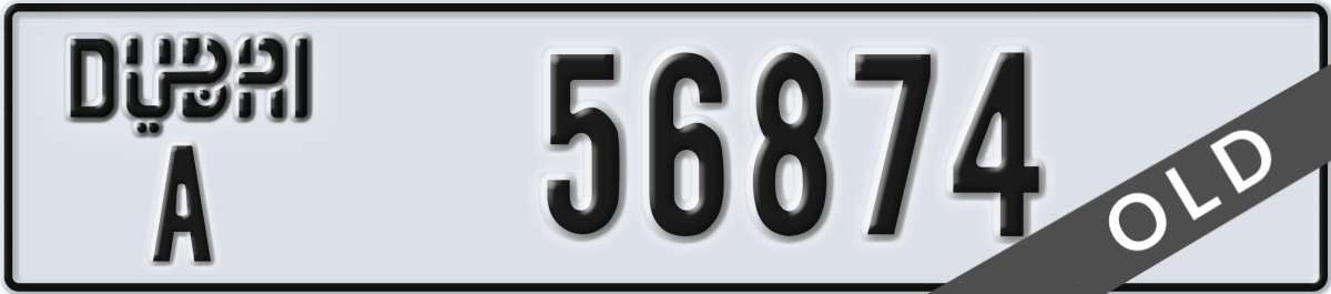 dubai License Plate Number 56874 Code A