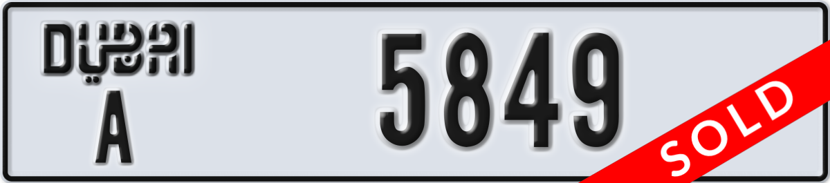 dubai License Plate Number 5849 Code A