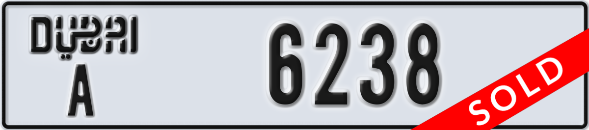 dubai License Plate Number 6238 Code A