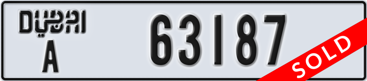 dubai License Plate Number 63187 Code A