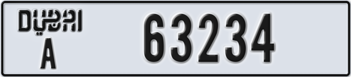 dubai License Plate Number 63234 Code A