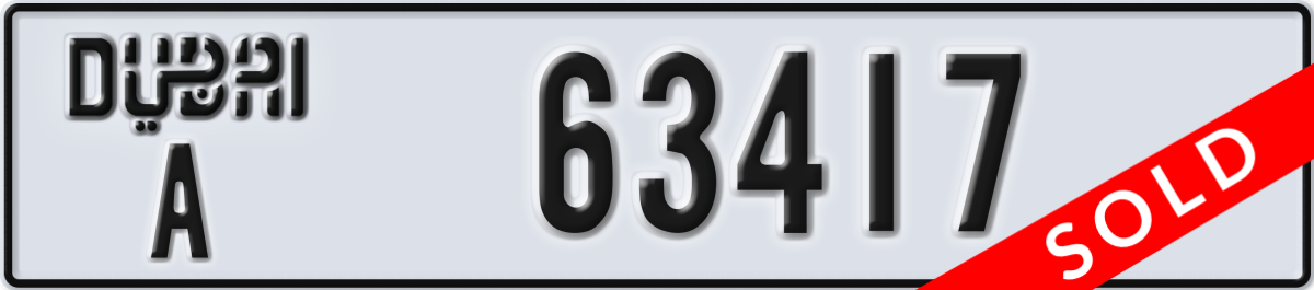 dubai License Plate Number 63417 Code A