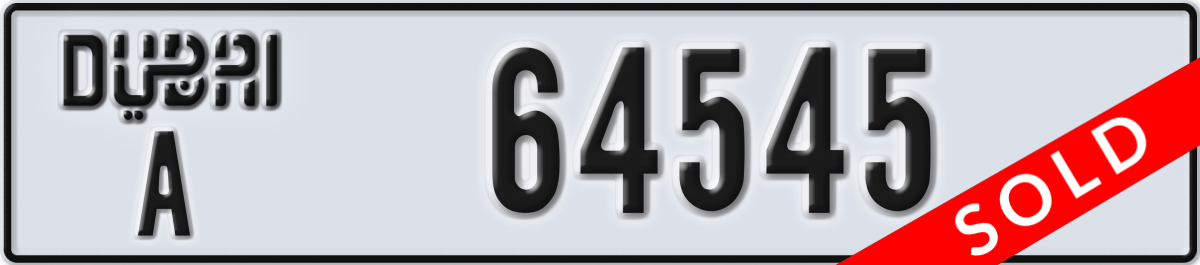 dubai License Plate Number 64545 Code A