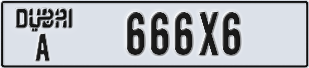 dubai License Plate Number 666X6 Code A