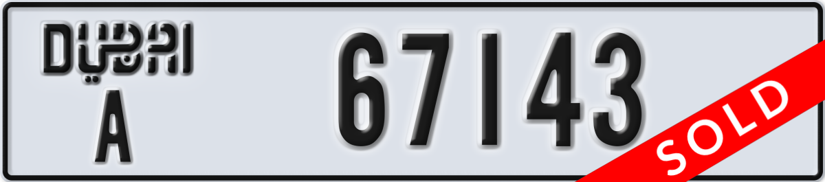 dubai License Plate Number 67143 Code A