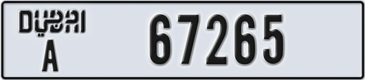 dubai License Plate Number 67265 Code A