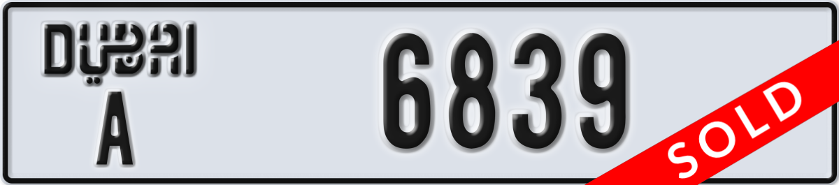 dubai License Plate Number 6839 Code A