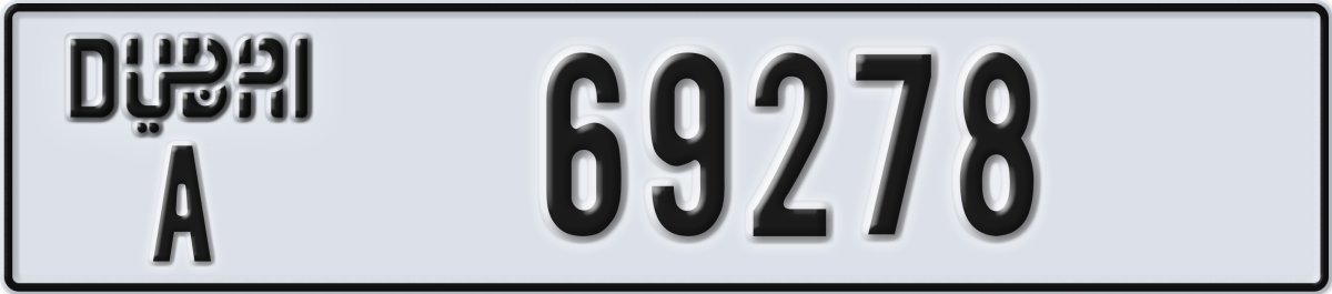dubai License Plate Number 69278 Code A